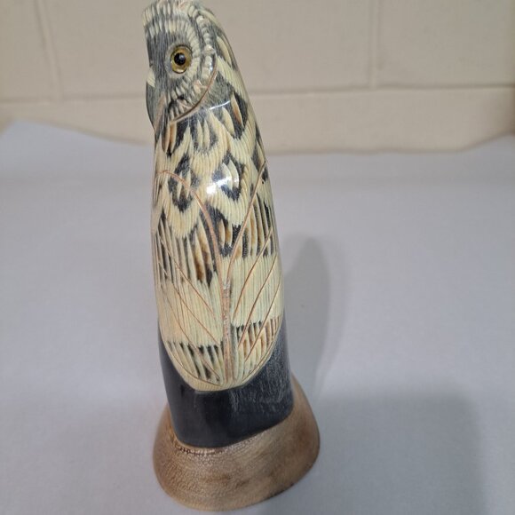 Hand Carved Wood Owl Figurine Intricate Carved Glossy Finish Folk Art Decor - Picture 4 of 10